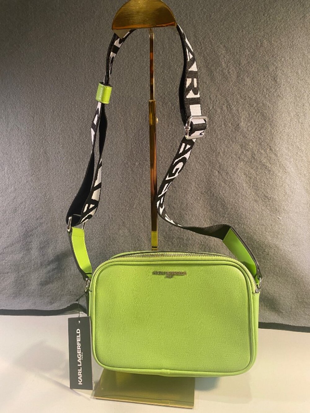 NWT Karl Lagerfeld Paris Maybelle Citron Lime Green Camera Crossbody Bag